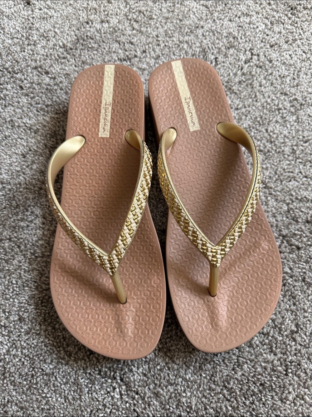 Ipanema Brown Footbed Flip Flops with Gold Braided Straps